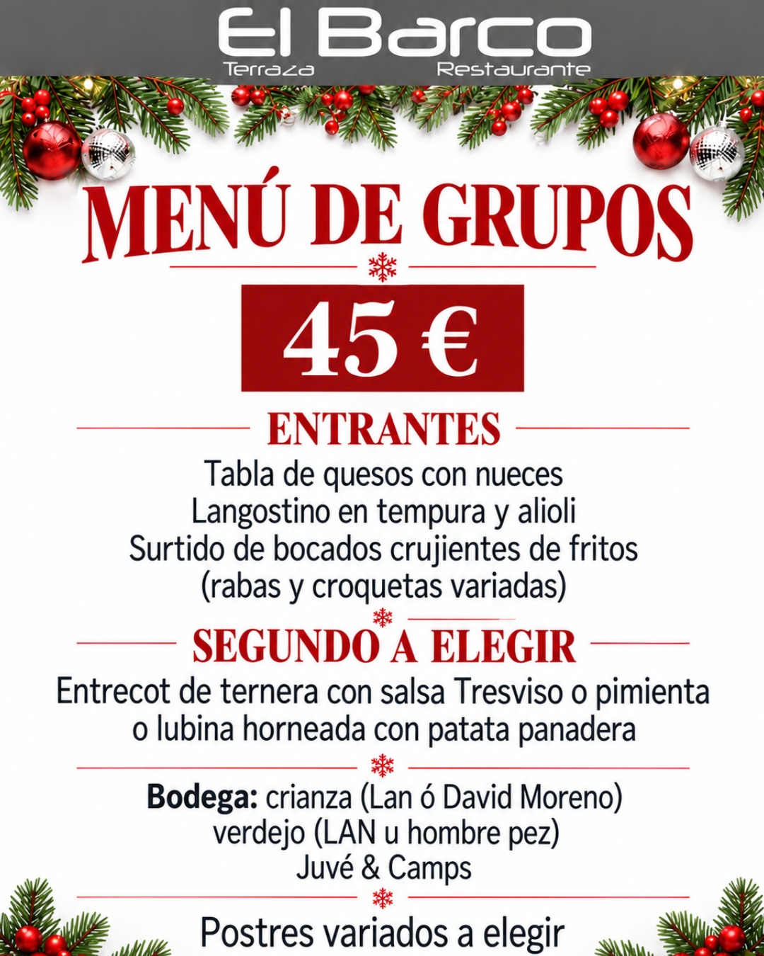 Menú de grupos · 45 €. Amplía la imagen para consultar el detalle.