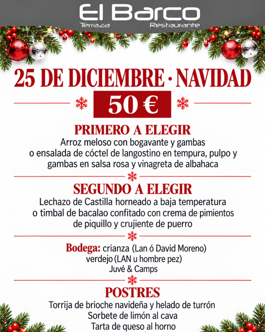 25 de diciembre · Navidad · 50 €. Amplía la imagen para consultar el detalle.