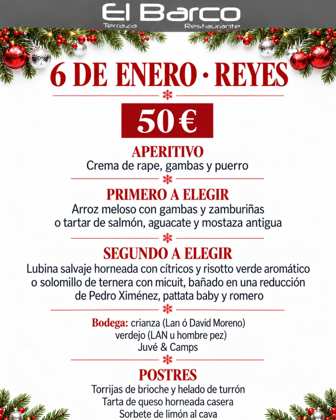 6 de enero · Reyes · 50 €. Amplía la imagen para consultar el detalle.