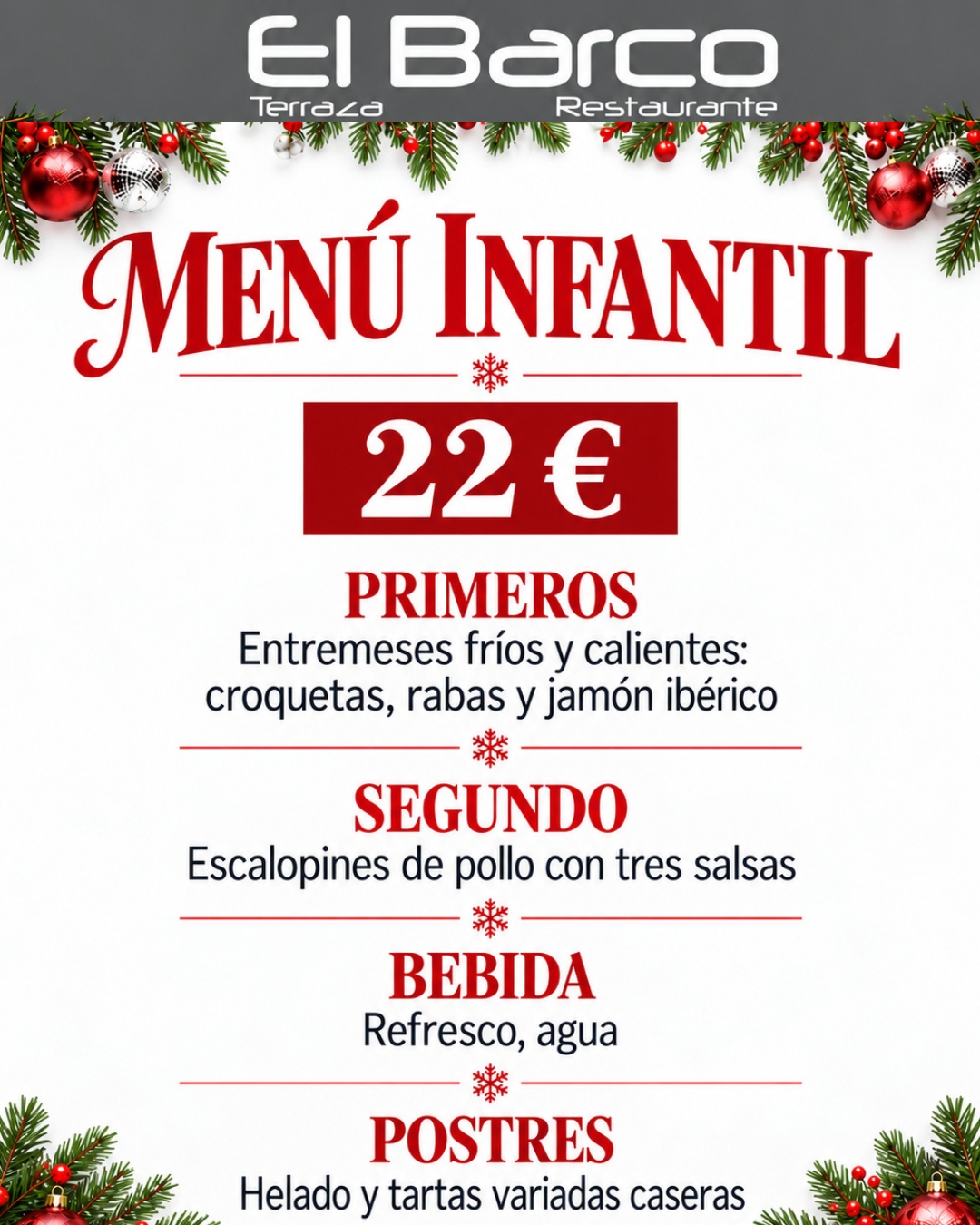 Menú infantil · 22 €. Amplía la imagen para consultar el detalle.